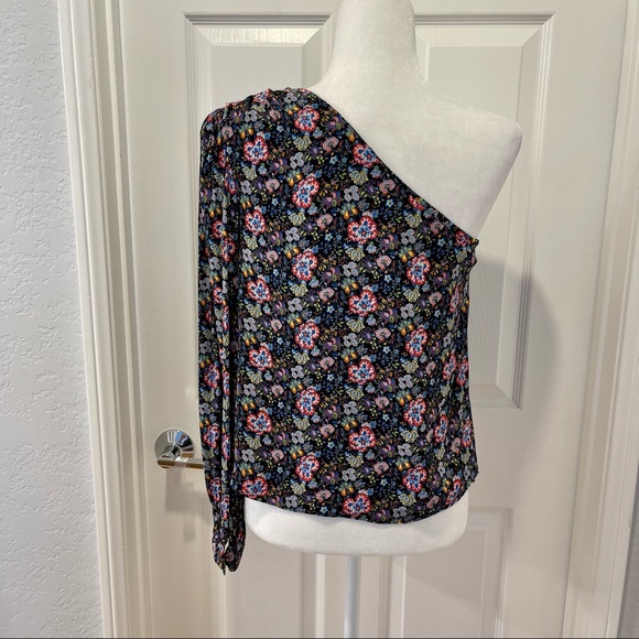 Frame Multicolor Floral Print One-Shoulder Top Size M - Picture 6 of 12